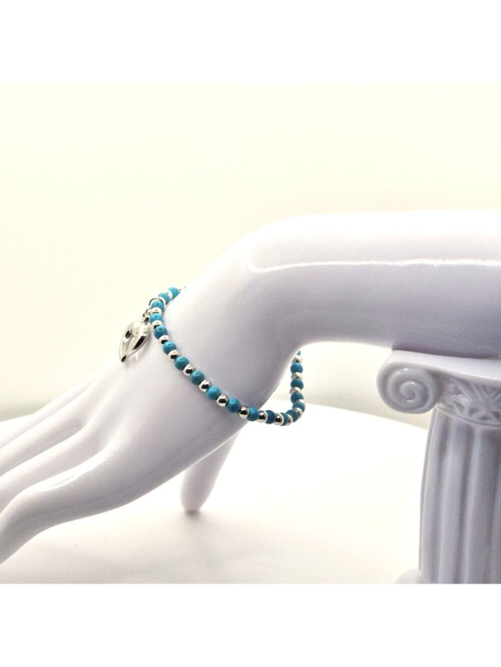 Heart Bracelet Turquoise Bracelet Blue Beaded Bracelet Stretch Bracelet Stackabl - Picture 6 of 10
